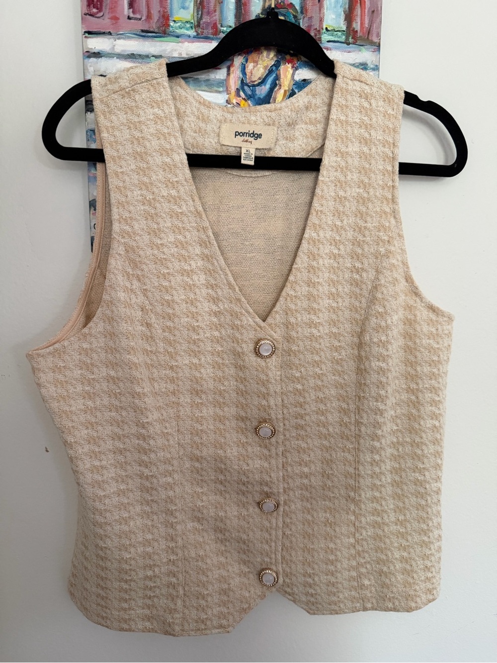 Porridge Anthropologie XL Beige Knit Button Front Sweater Vest